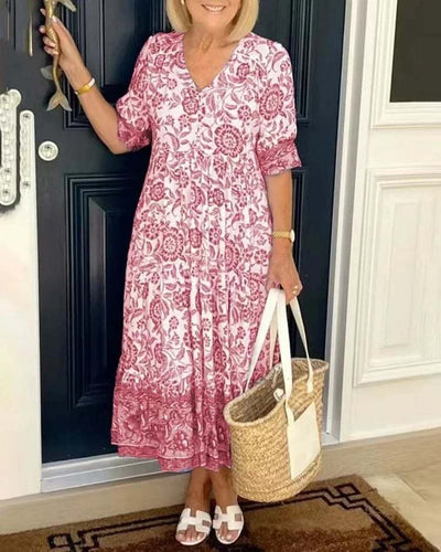 Palma | Elegant Floral Dress with V-Neck