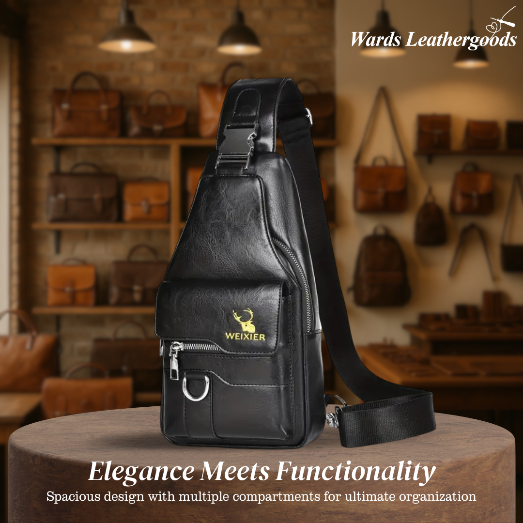 Daxton | Vertical Leather Sling Bag with Secure Flap & Zips