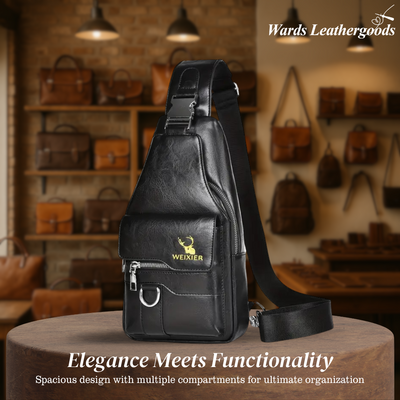 Daxton | Vertical Leather Sling Bag with Secure Flap & Zips