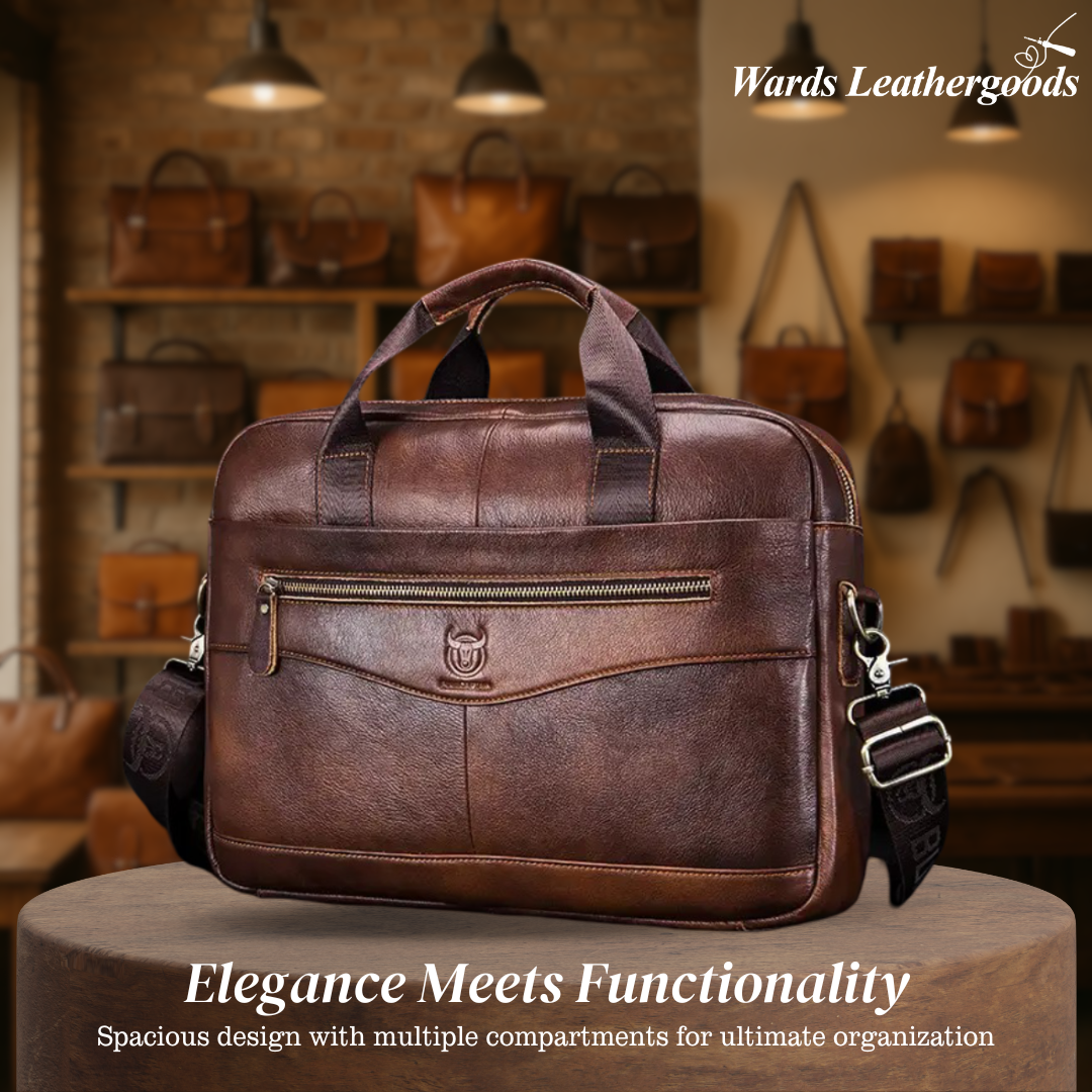 Clayton | Classic Leather Briefcase with Front Zip Accent