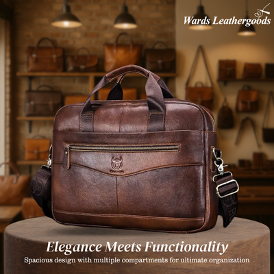 Clayton | Classic Leather Briefcase with Front Zip Accent
