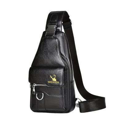 Daxton | Vertical Leather Sling Bag with Secure Flap & Zips