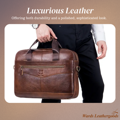 Clayton | Classic Leather Briefcase with Front Zip Accent