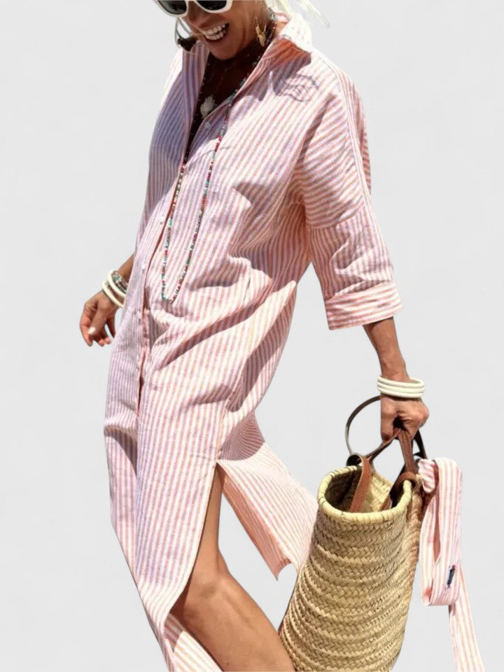 Amarise | Striped Belted Shirt Dress