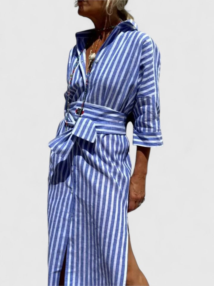 Amarise | Striped Belted Shirt Dress