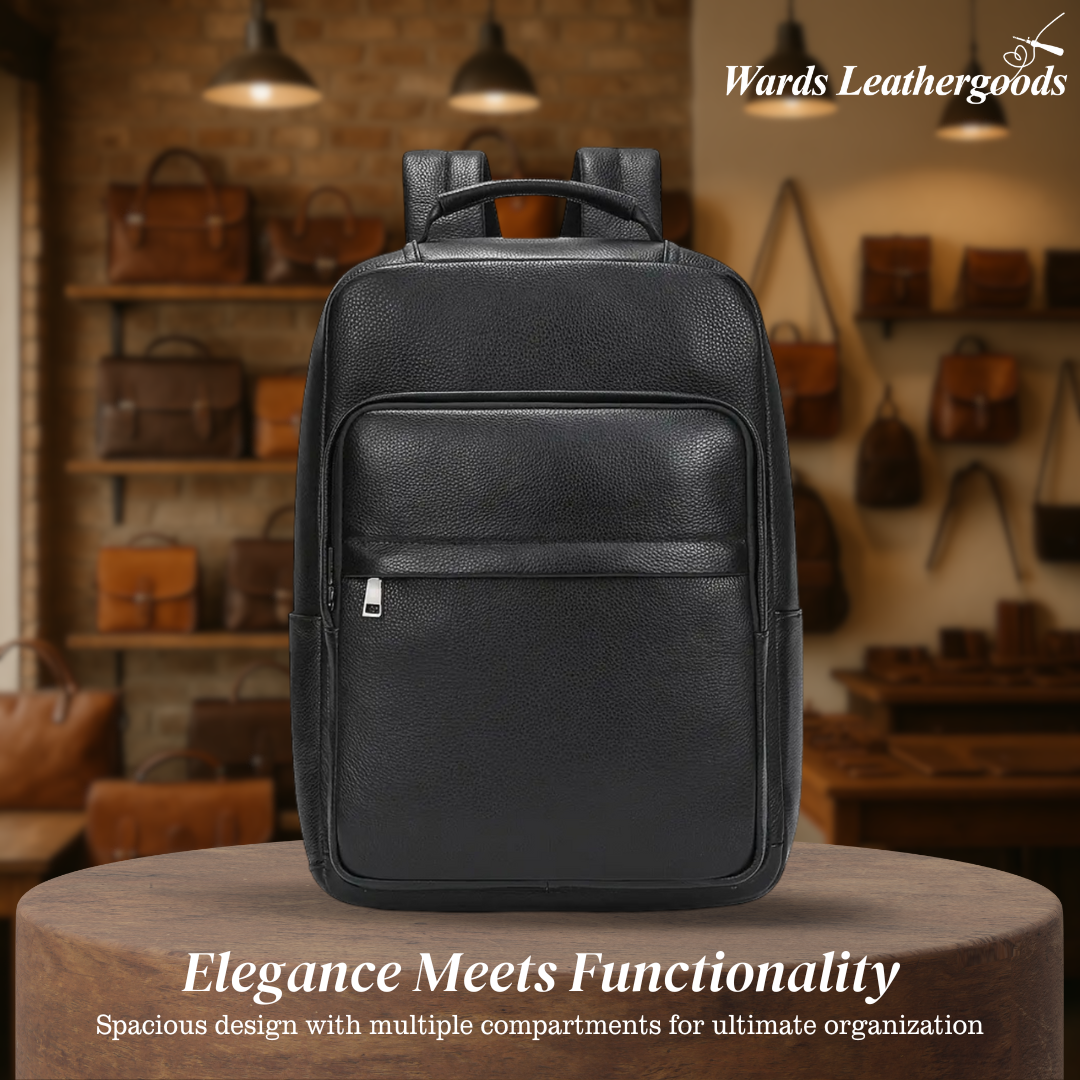 Everett | Genuine Top‑Grain Leather Laptop Backpack