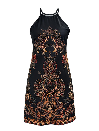 Bandy-Boho Floral Print Halter Dress
