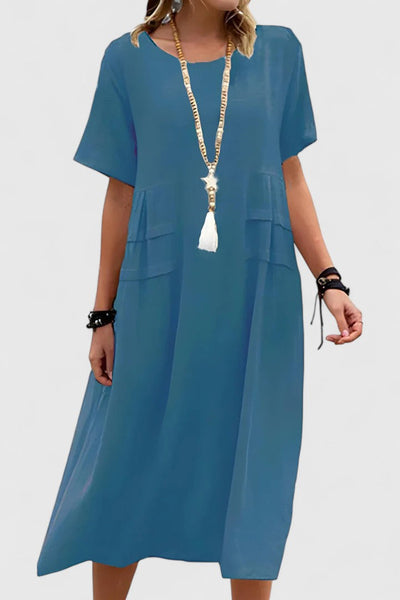 Chloe | Loose Short-Sleeve Pocket Midi Dress