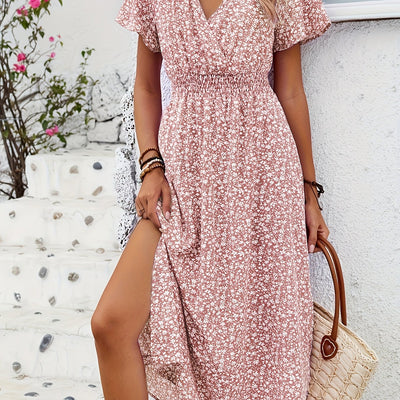 Amy-Floral Print V-Neck Maxi Dress