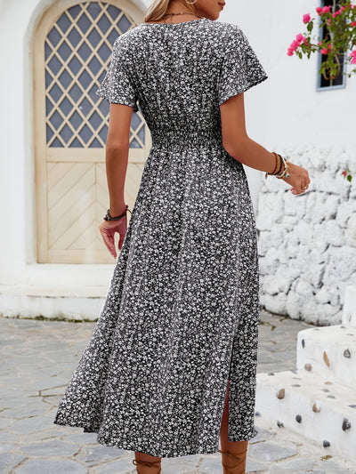 Amy-Floral Print V-Neck Maxi Dress