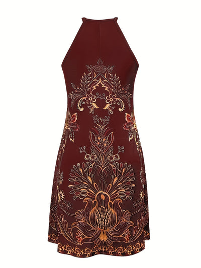 Bandy-Boho Floral Print Halter Dress