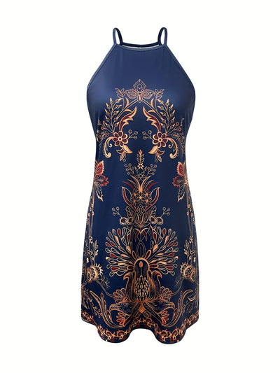 Bandy-Boho Floral Print Halter Dress