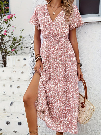 Amy-Floral Print V-Neck Maxi Dress